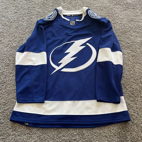 Adidas Tampa Bay Lightning Jersey Home Blue Mens Size 50 NHL Hockey Fight Strap